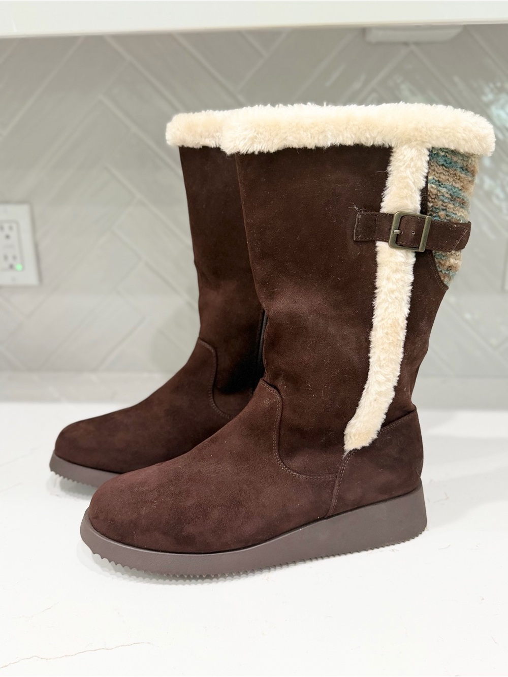 Dream Pairs Brown Suede Faux-Fur Mid-Calf Boots Winter Cabincore Cozy